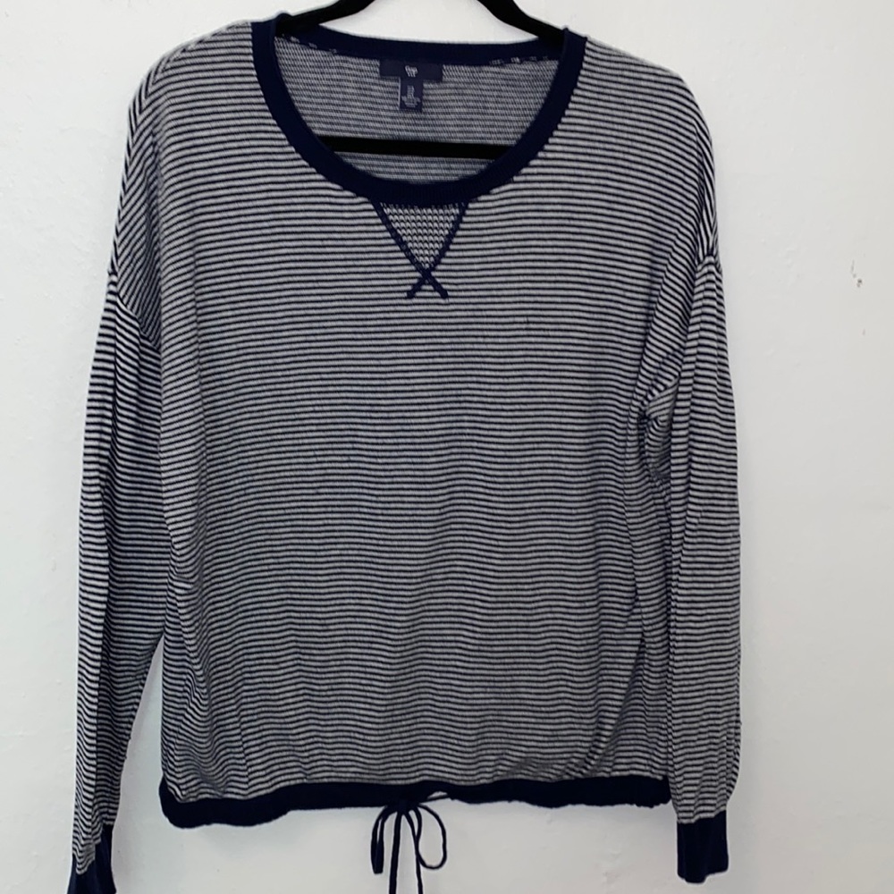 Gap Crew Neck Sweater. Blue White Striped Sweater W/ Tie Bottom. Size: Large